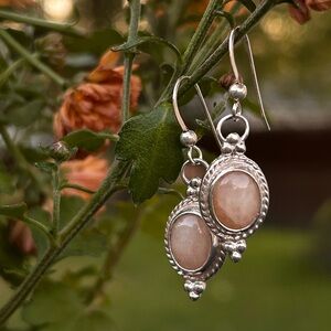 Peach Quartz and .925 Silver Drop Earings